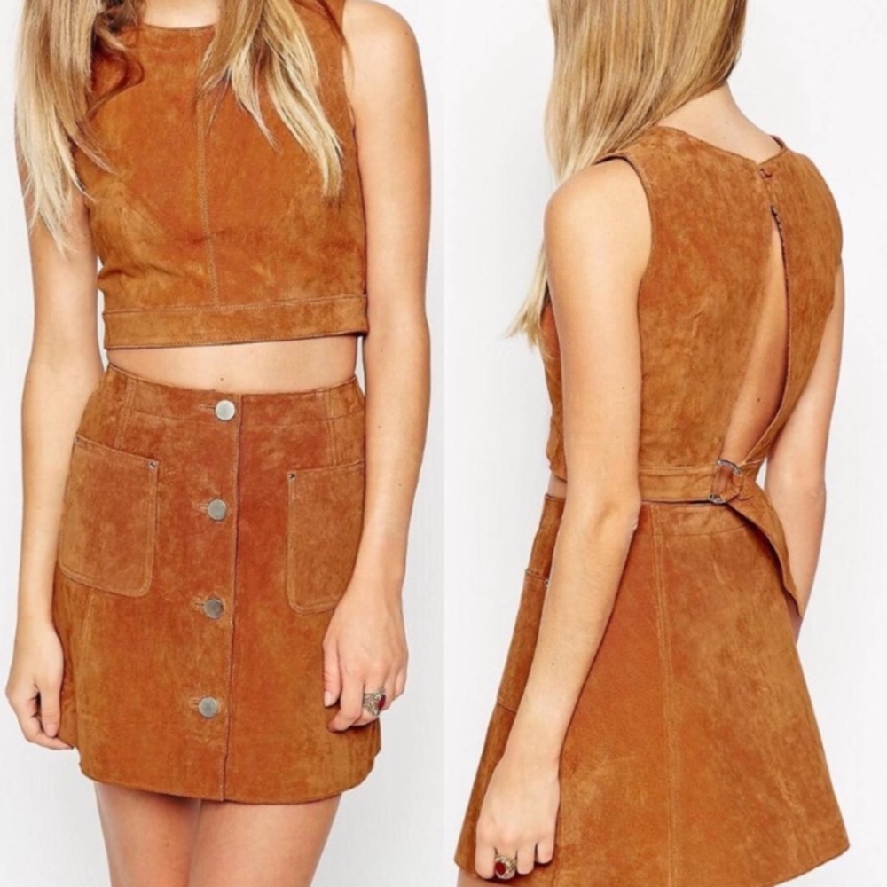 ASOS Real Leather Suede A-Line Button Skirt